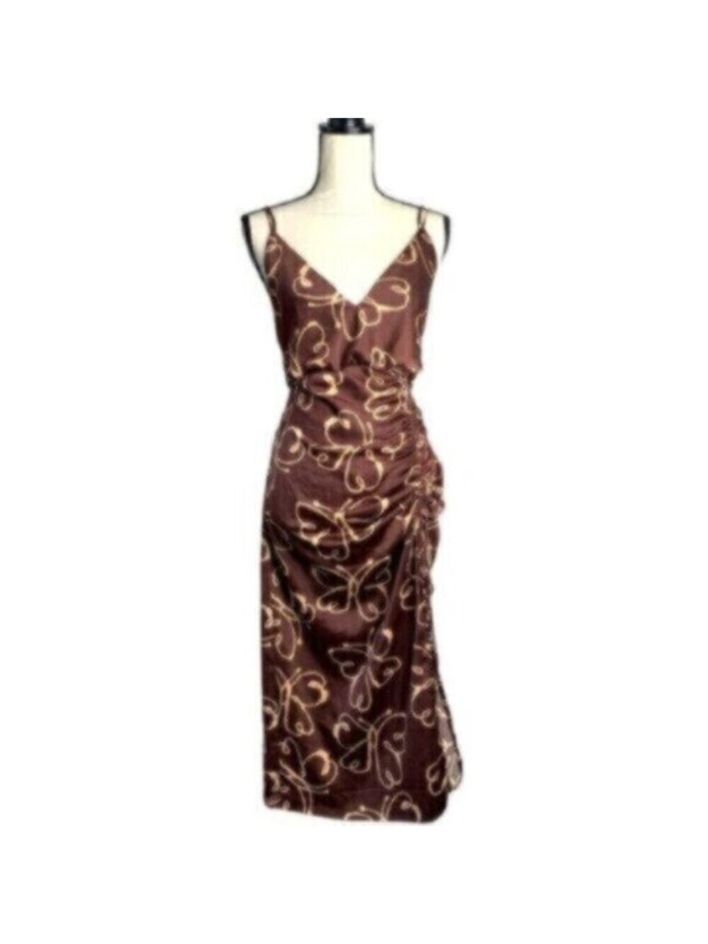 Urban Outfitters Brown & Cream Plunged Neckline Midi Dress - Picture 14 of 16